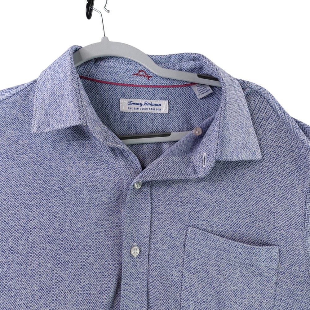 Tommy Bahama Shirt Men Large Blue IslandZone San Lucio Stretch Herringbone L